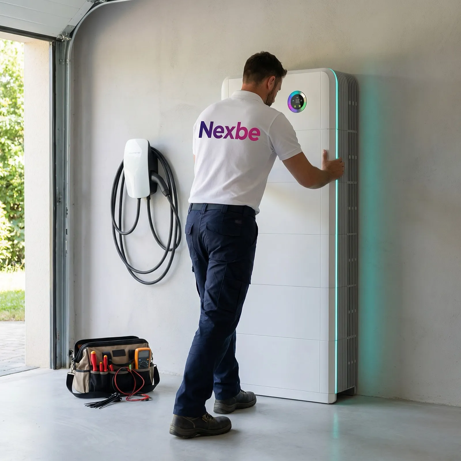 Monter NEXBE podczas instalacji magazynu energii u klienta